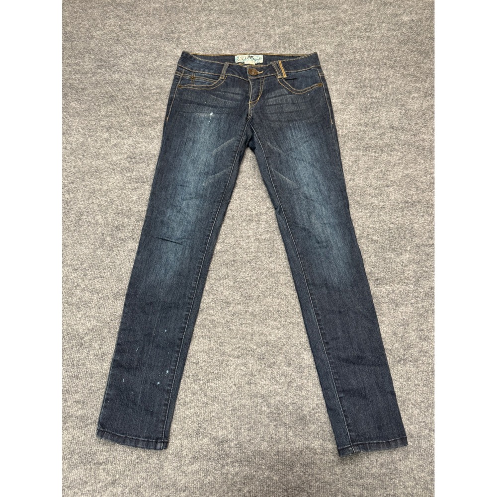 Jolt Skinny Jeans Womens 3 Dark Wash Denim Low‎ Rise Whiskered Y2K Stretch